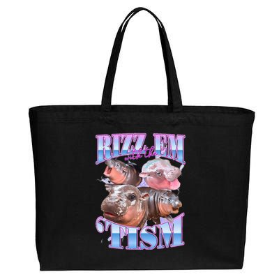 Rizz Em With The Tism Meme Moo Deng Cotton Canvas Jumbo Tote