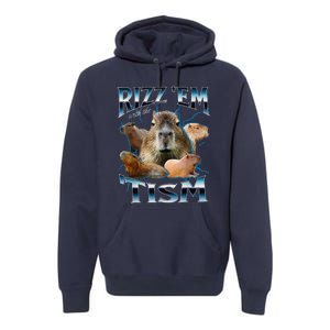 Rizz Em With The Tism Capybara Funny Oddly Dank Meme Premium Hoodie