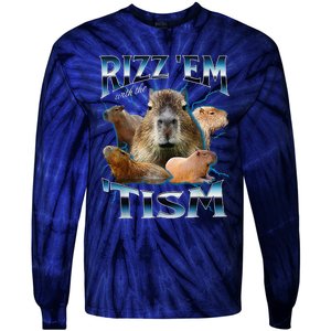 Rizz Em With The Tism Capybara Funny Oddly Dank Meme Tie-Dye Long Sleeve Shirt