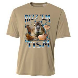 Rizz Em With The Tism Capybara Funny Oddly Dank Meme Cooling Performance Crew T-Shirt