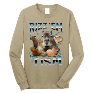 Rizz Em With The Tism Capybara Funny Oddly Dank Meme Long Sleeve Shirt