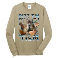 Rizz Em With The Tism Capybara Funny Oddly Dank Meme Tall Long Sleeve T-Shirt