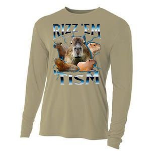 Rizz Em With The Tism Capybara Funny Oddly Dank Meme Cooling Performance Long Sleeve Crew