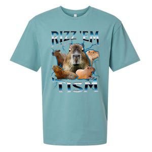 Rizz Em With The Tism Capybara Funny Oddly Dank Meme Sueded Cloud Jersey T-Shirt