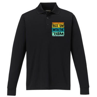 Rizz Em With The Tism Funny Autism Performance Long Sleeve Polo