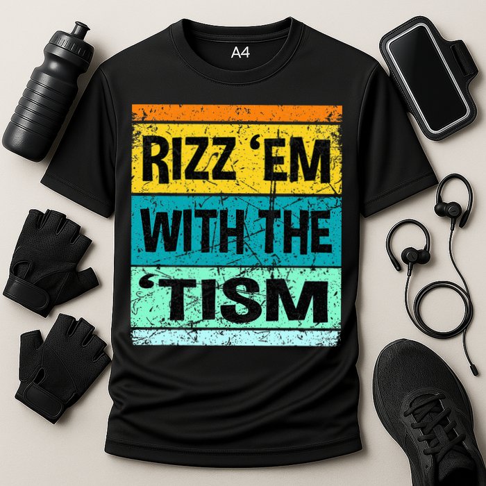 Rizz Em With The Tism Funny Autism Cooling Performance Crew T-Shirt