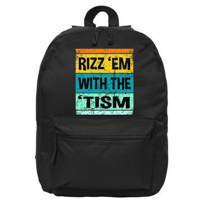 Rizz Em With The Tism Funny Autism 16 in Basic Backpack