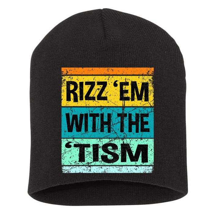 Rizz Em With The Tism Funny Autism Short Acrylic Beanie