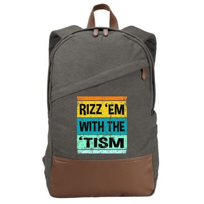 Rizz Em With The Tism Funny Autism Cotton Canvas Backpack