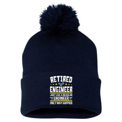 Retired Engineer Way Happier Engineering Retirement Pom Pom 12in Knit Beanie