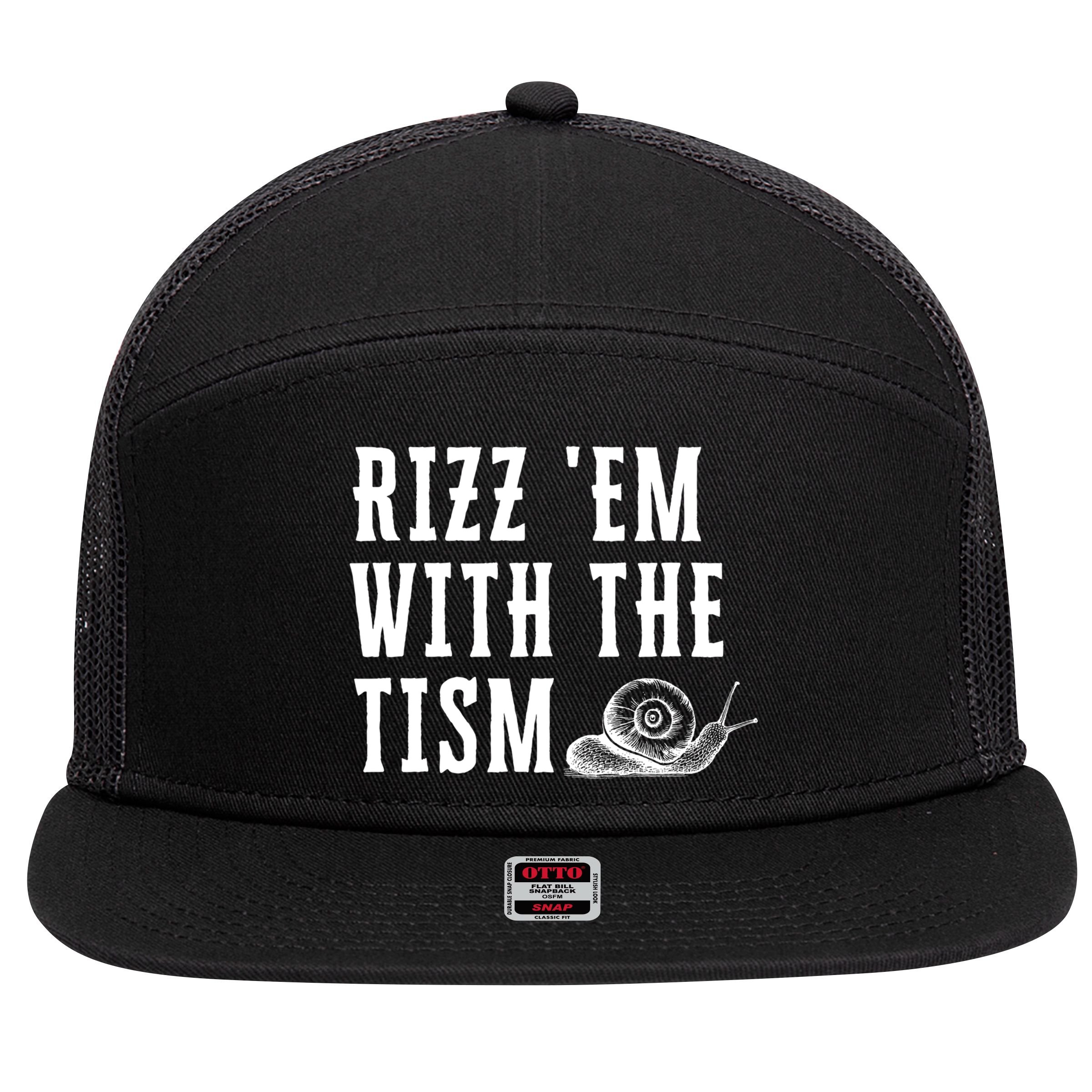 Rizz Em With The Tism Funny Autism Perfect Awareness Gift 7 Panel Mesh Trucker Snapback Hat