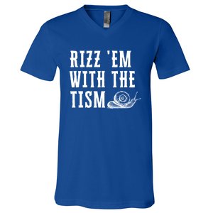 Rizz Em With The Tism Funny Autism Perfect Awareness Gift V-Neck T-Shirt