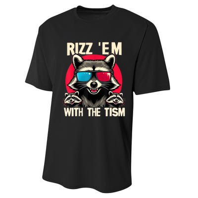 Rizz Em With The Tism Retro Vintage Raccoon Meme Performance Sprint T-Shirt