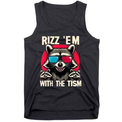 Rizz Em With The Tism Retro Vintage Raccoon Meme Tank Top