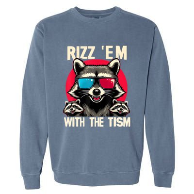 Rizz Em With The Tism Retro Vintage Raccoon Meme Garment-Dyed Sweatshirt