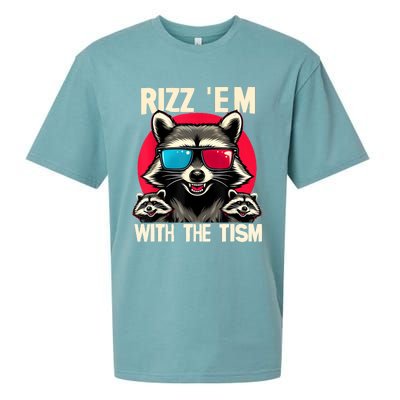 Rizz Em With The Tism Retro Vintage Raccoon Meme Sueded Cloud Jersey T-Shirt