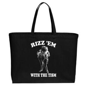 Rizz Em With The Tism Funny Meme Frog Cotton Canvas Jumbo Tote