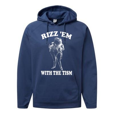 Rizz Em With The Tism Funny Meme Frog Performance Fleece Hoodie