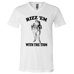 Rizz Em With The Tism Funny Meme Frog V-Neck T-Shirt