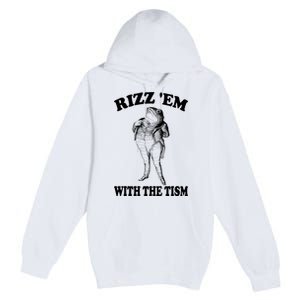 Rizz Em With The Tism Funny Meme Frog Premium Pullover Hoodie