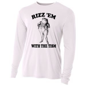 Rizz Em With The Tism Funny Meme Frog Cooling Performance Long Sleeve Crew