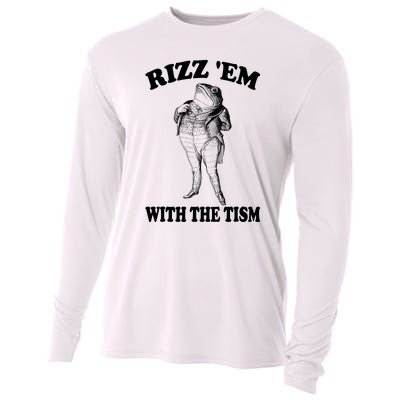 Rizz Em With The Tism Funny Meme Frog Cooling Performance Long Sleeve Crew