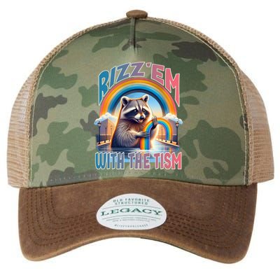 Rizz Em With The Tism Raccoon Autism Awareness Funny Raccoon Gift Legacy Tie Dye Trucker Hat