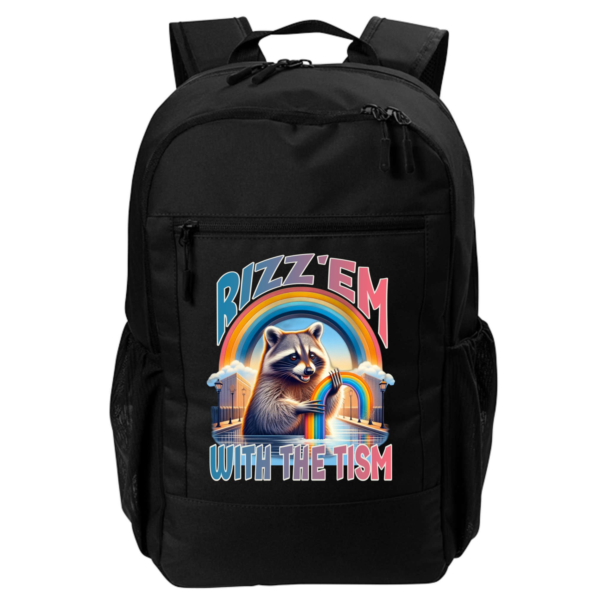 Rizz Em With The Tism Raccoon Autism Awareness Funny Raccoon Gift Backpack