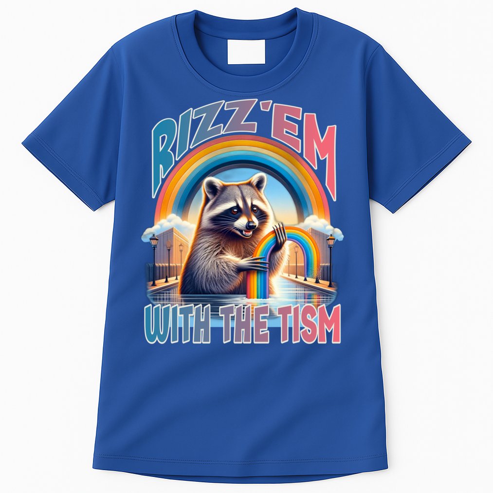 Rizz Em With The Tism Raccoon Autism Awareness Funny Raccoon Gift Tall T-Shirt