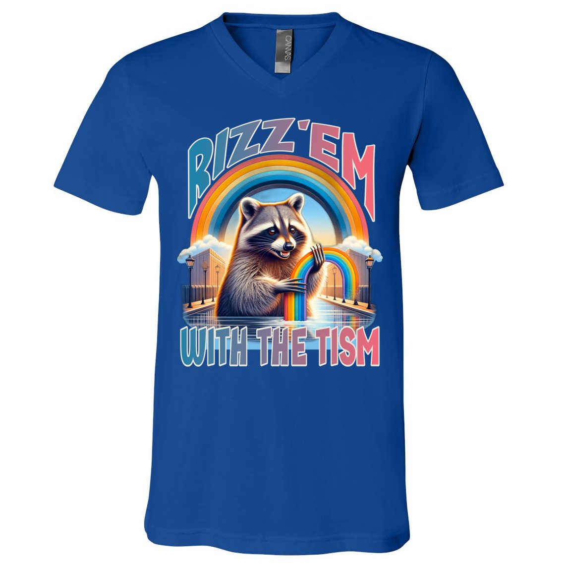 Rizz Em With The Tism Raccoon Autism Awareness Funny Raccoon Gift V-Neck T-Shirt