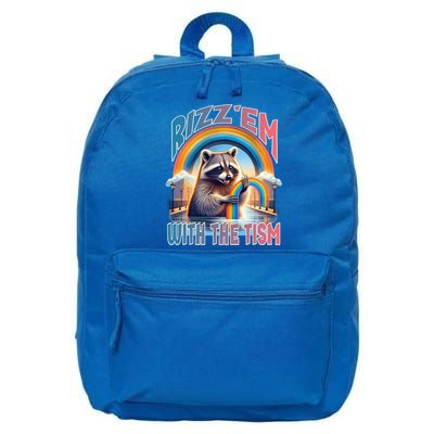 Rizz Em With The Tism Raccoon Autism Awareness Funny Raccoon Gift 16 in Basic Backpack