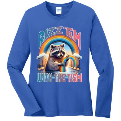 Rizz Em With The Tism Raccoon Autism Awareness Funny Raccoon Gift Ladies Long Sleeve Shirt