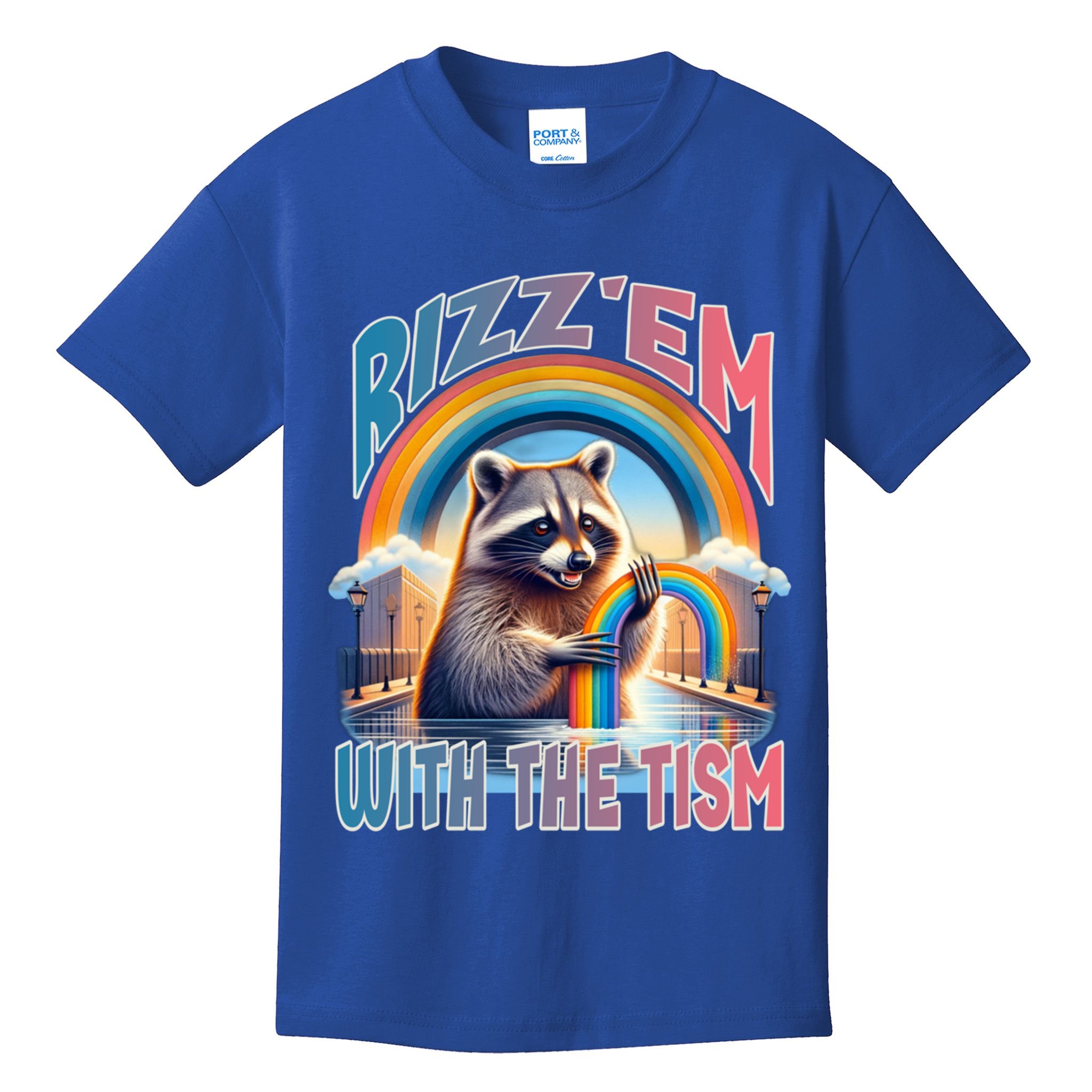 Rizz Em With The Tism Raccoon Autism Awareness Funny Raccoon Gift Kids T-Shirt