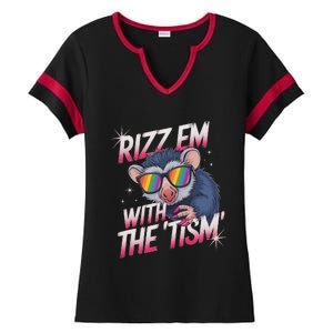 Rizz Em With The Tism Meme Autistic Racoon Ladies Halftime Notch Neck Tee