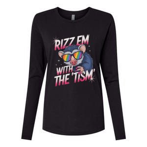 Rizz Em With The Tism Meme Autistic Racoon Womens Cotton Relaxed Long Sleeve T-Shirt