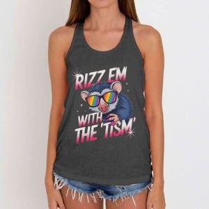 Rizz Em With The Tism Meme Autistic Racoon Women's Knotted Racerback Tank