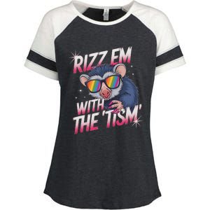 Rizz Em With The Tism Meme Autistic Racoon Enza Ladies Jersey Colorblock Tee