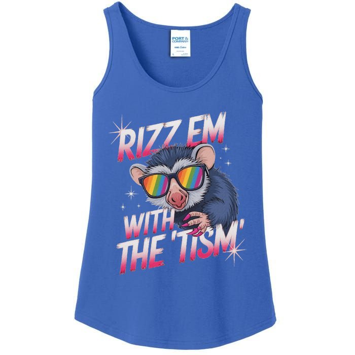 Rizz Em With The Tism Meme Autistic Racoon Ladies Essential Tank