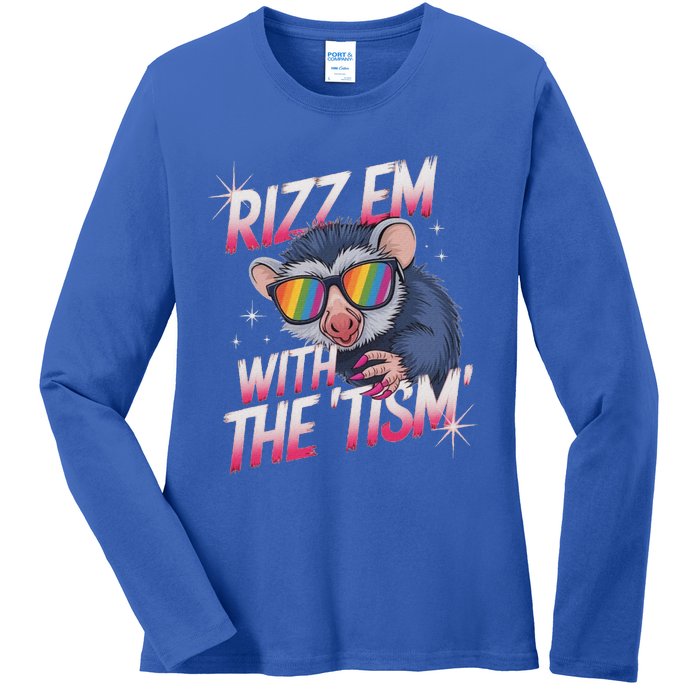 Rizz Em With The Tism Meme Autistic Racoon Ladies Long Sleeve Shirt