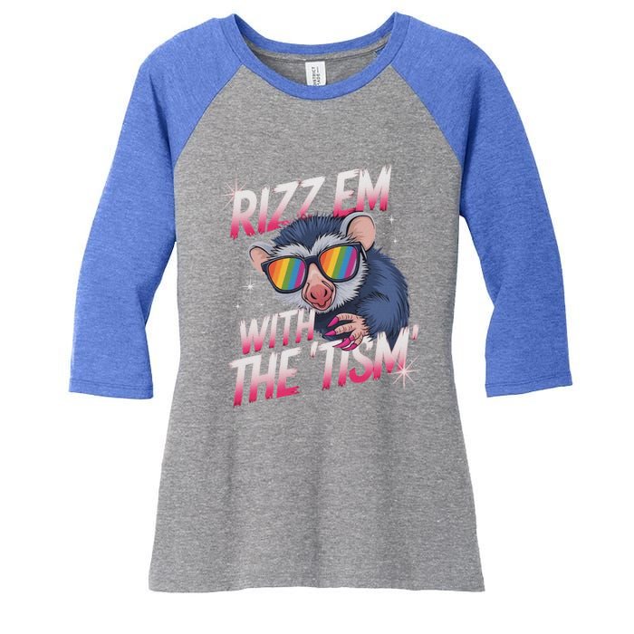 Rizz Em With The Tism Meme Autistic Racoon Women's Tri-Blend 3/4-Sleeve Raglan Shirt