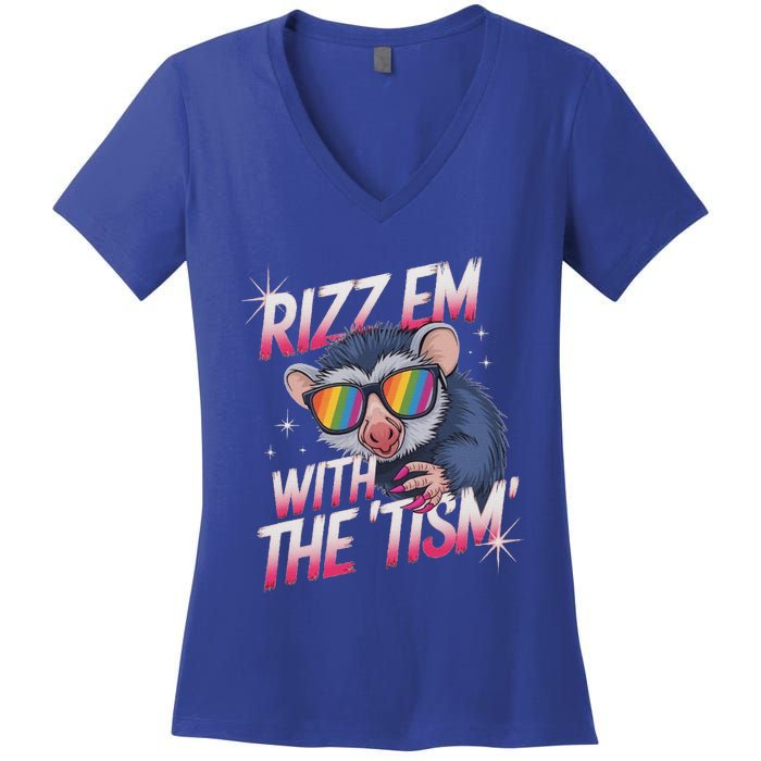 Rizz Em With The Tism Meme Autistic Racoon Women's V-Neck T-Shirt