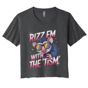 Rizz Em With The Tism Meme Autistic Racoon Women's Crop Top Tee