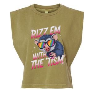 Rizz Em With The Tism Meme Autistic Racoon Garment-Dyed Women's Muscle Tee