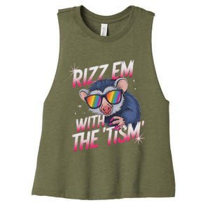 Rizz Em With The Tism Meme Autistic Racoon Women's Racerback Cropped Tank