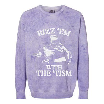 Rizz Em With The Tism Funny Meme Frog Colorblast Crewneck Sweatshirt