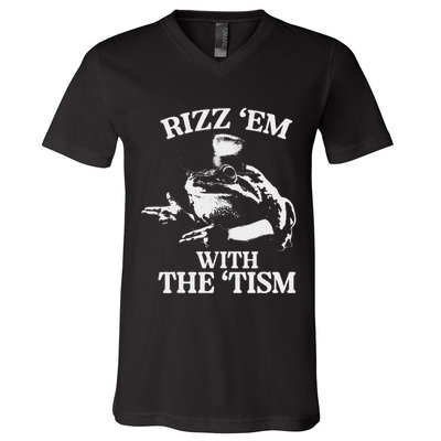 Rizz Em With The Tism Funny Meme Frog V-Neck T-Shirt