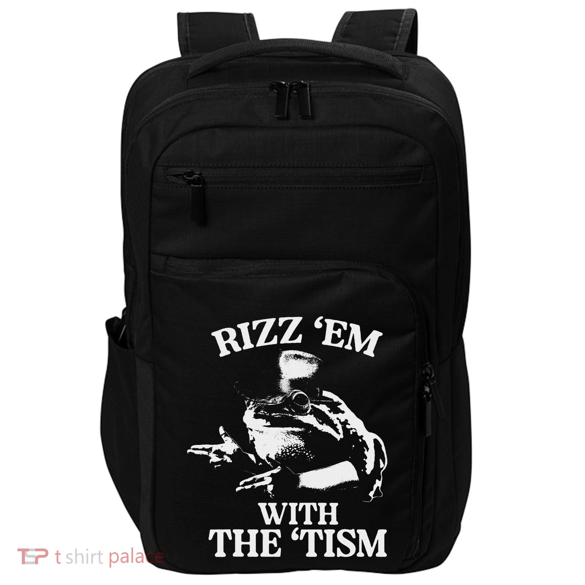 Rizz Em With The Tism Funny Meme Frog Impact Tech Backpack