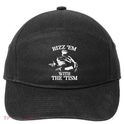 Rizz Em With The Tism Funny Meme Frog 7-Panel Snapback Hat