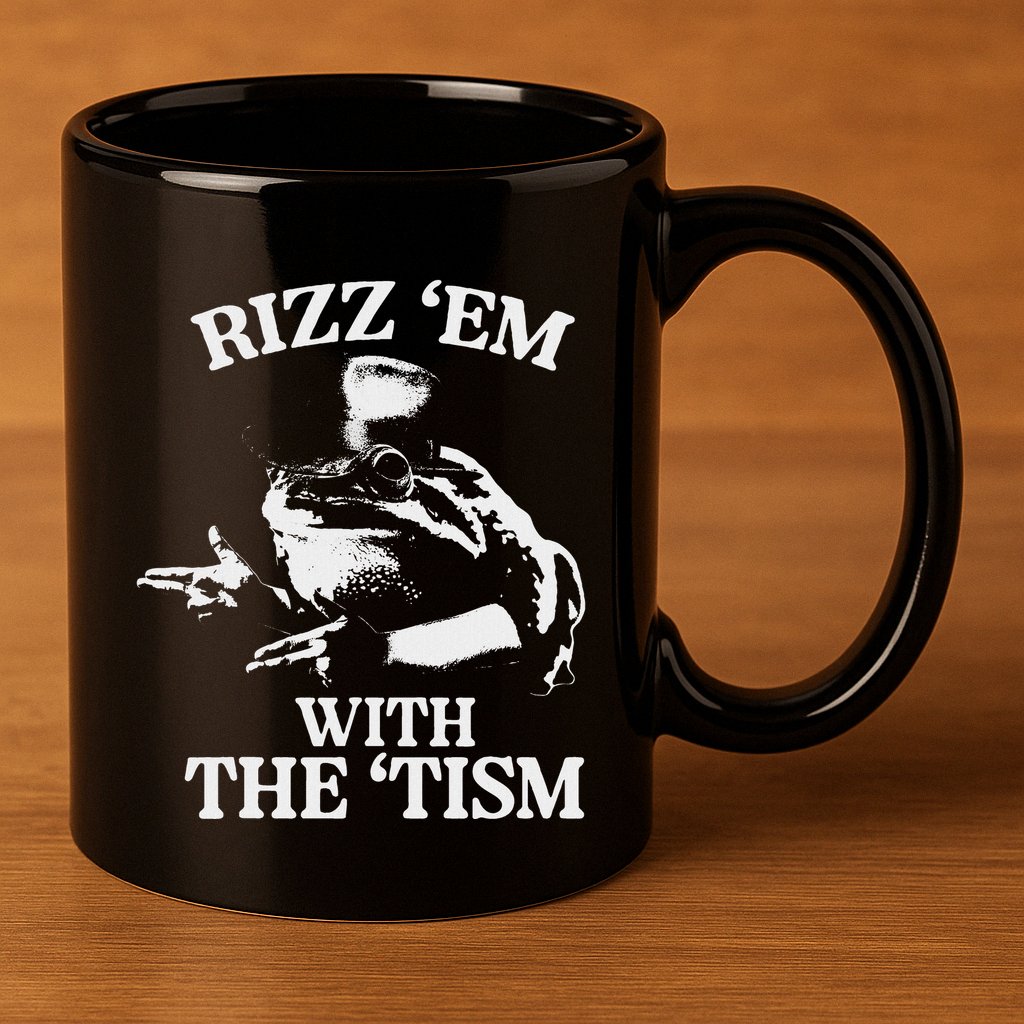 Rizz Em With The Tism Funny Meme Frog 11oz C Handle Ceramic Mug