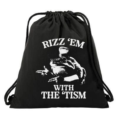 Rizz Em With The Tism Funny Meme Frog Drawstring Bag